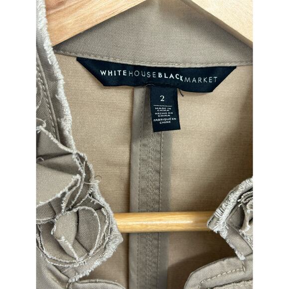 White House Black Market Military Jacket Khaki Size 2 Fitted Button Utility Chic - Picture 6 of 9